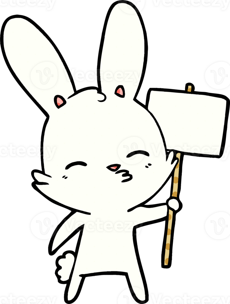 curious bunny cartoon with placard png
