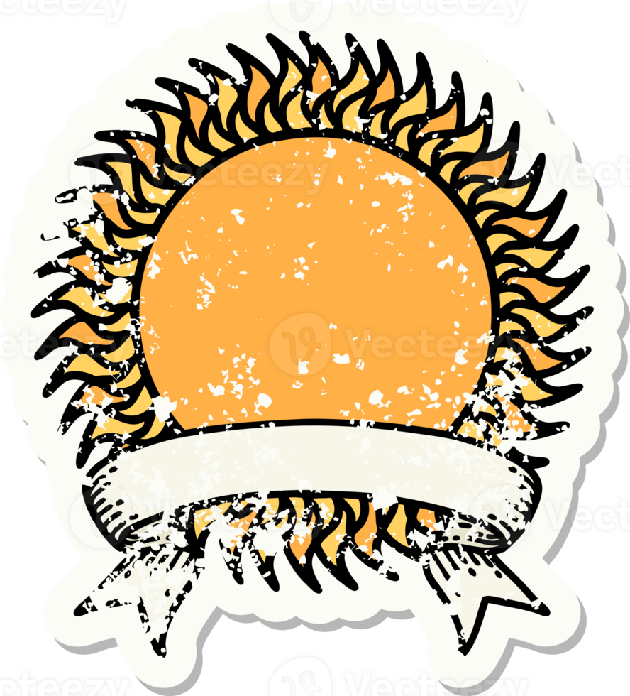 grunge sticker with banner of a sun png