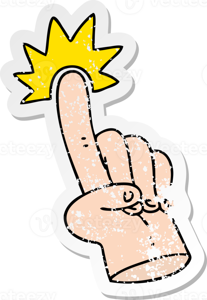 distressed sticker of a pointing finger quirky hand drawn cartoon png