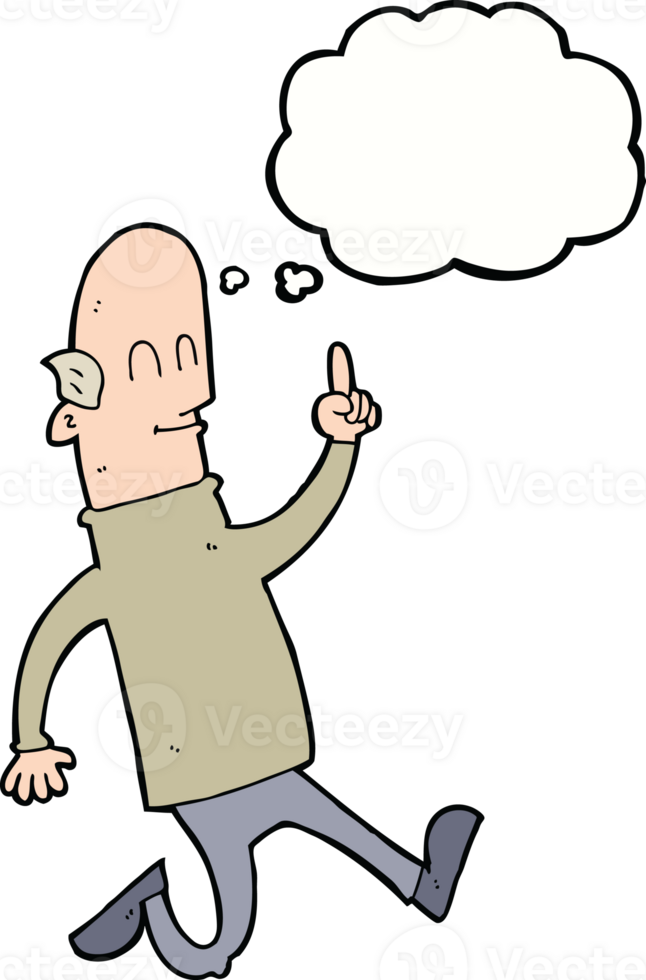 cartoon bald man with idea with thought bubble png
