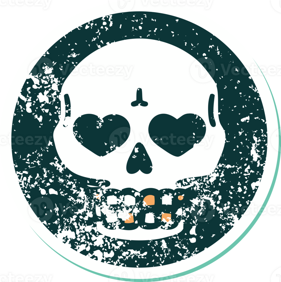 distressed sticker tattoo style icon of a skull png