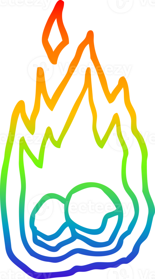rainbow gradient line drawing cartoon spooky burning halloween coals png