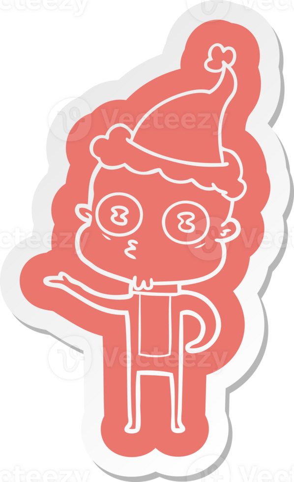 cartoon  sticker of a weird bald spaceman wearing santa hat png