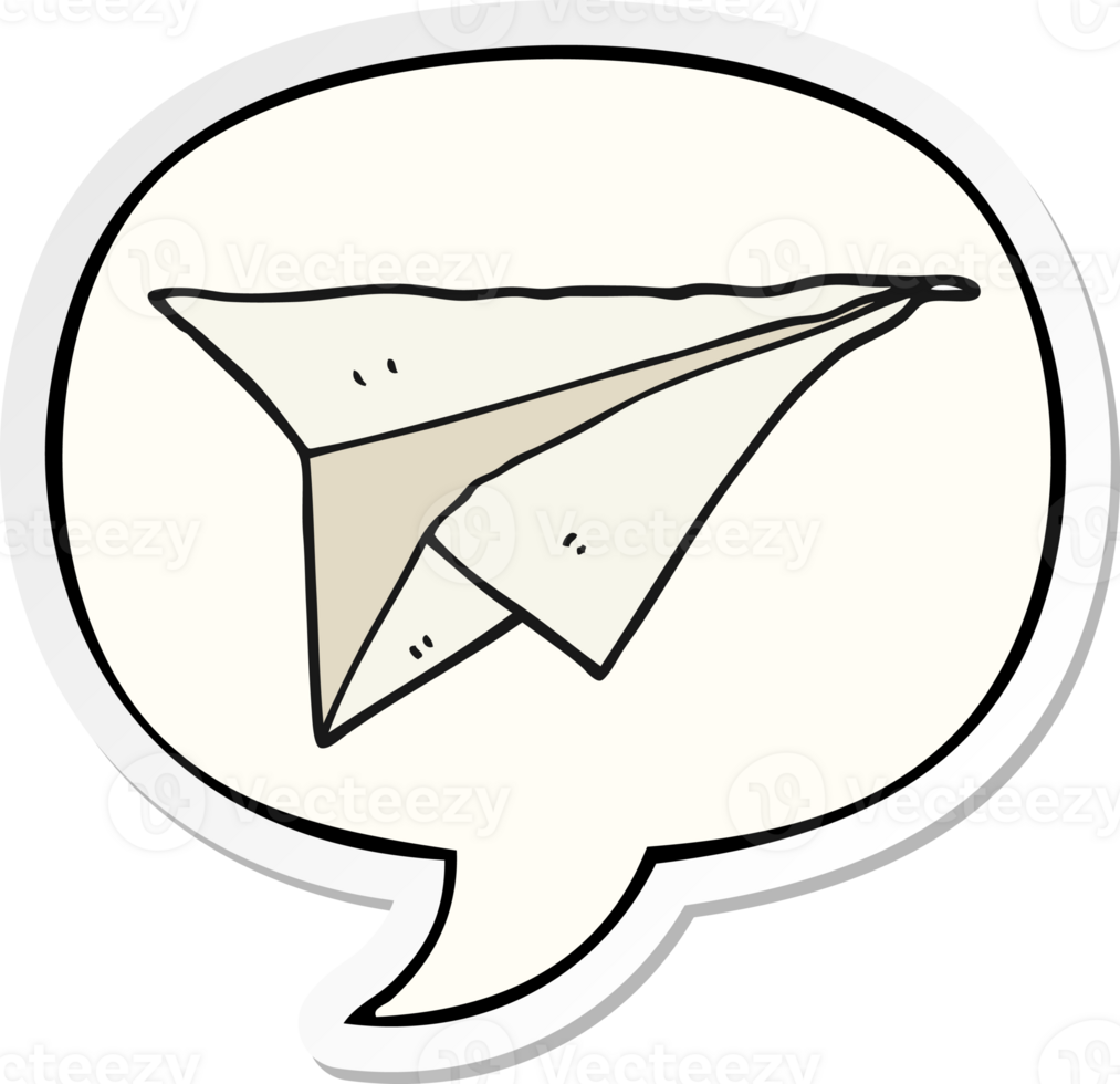 avião de papel dos desenhos animados e adesivo de bolha de fala png