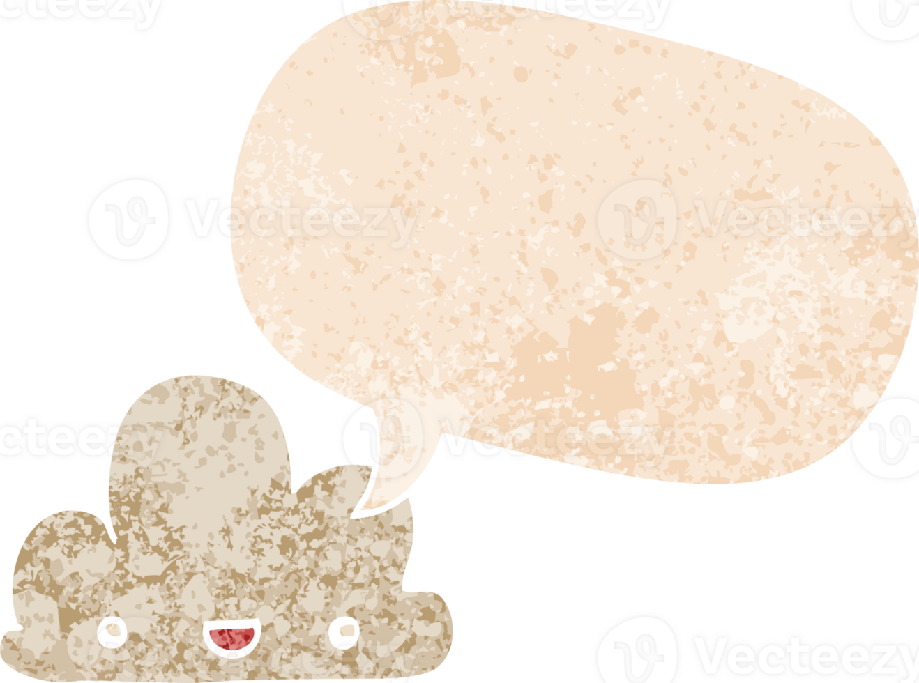 cartoon tiny happy cloud and speech bubble in retro textured style png