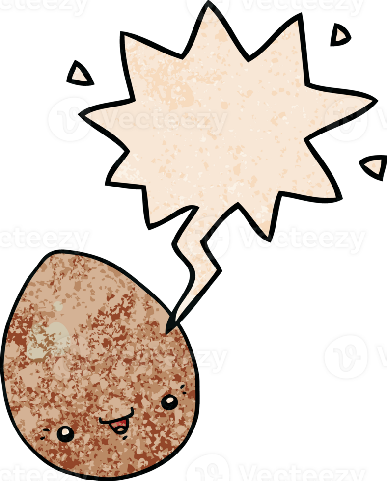 cartoon egg and speech bubble in retro texture style png