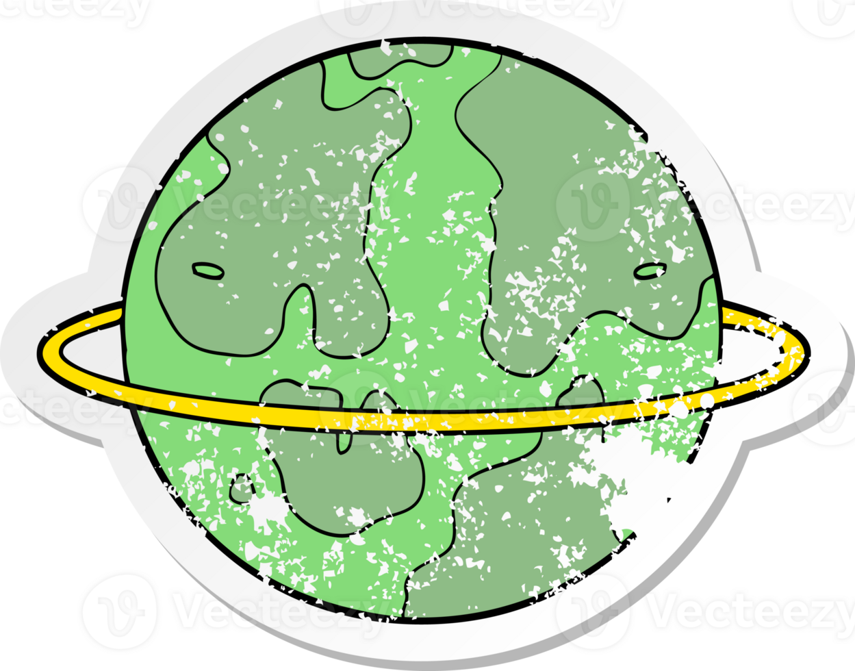 distressed sticker of a cartoon alien planet png