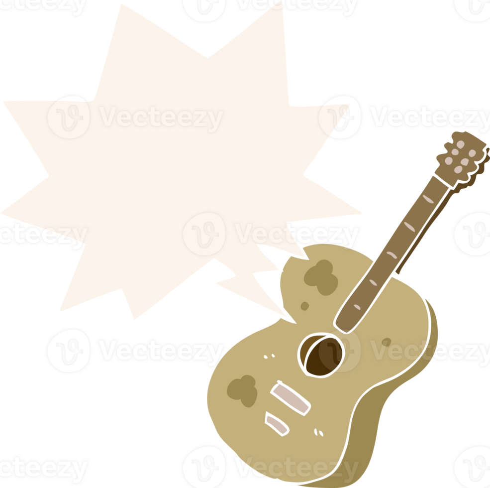 cartoon guitar and speech bubble in retro style png