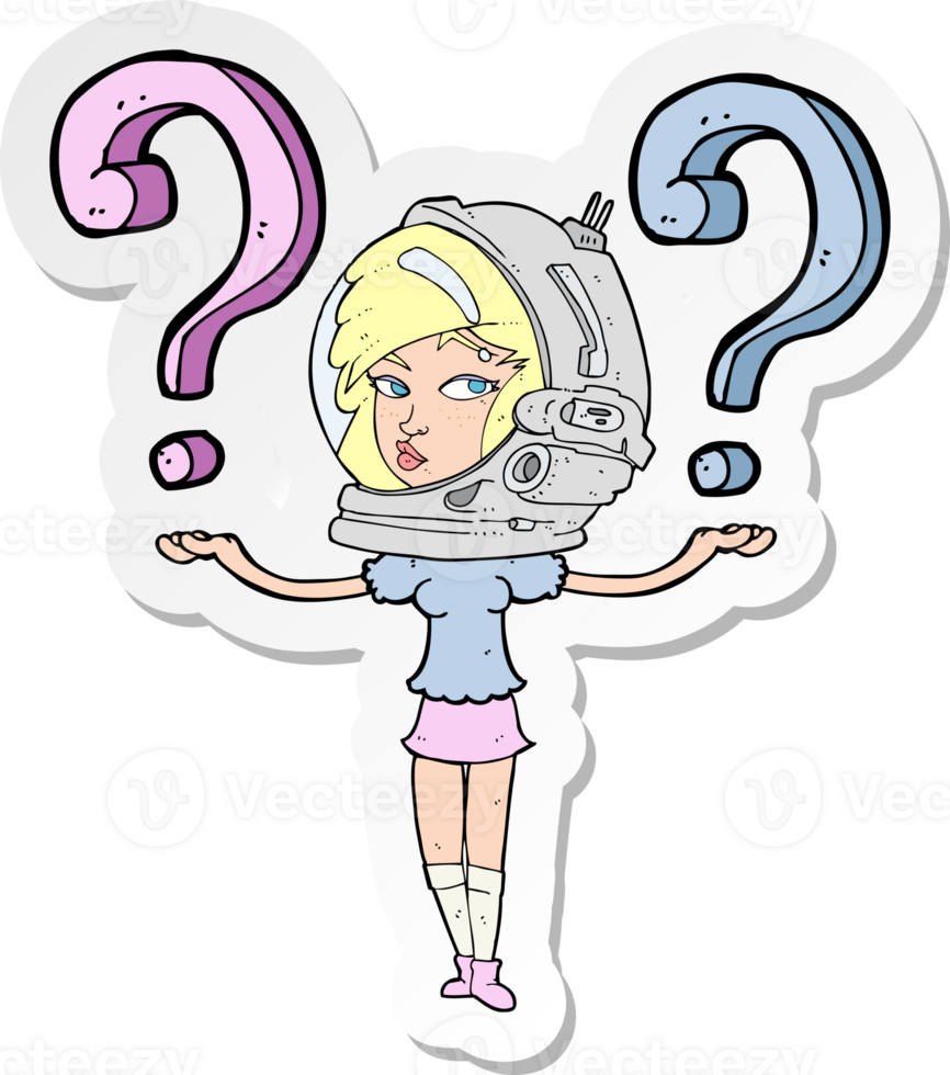 sticker of a cartoon spacewoman asking questions png