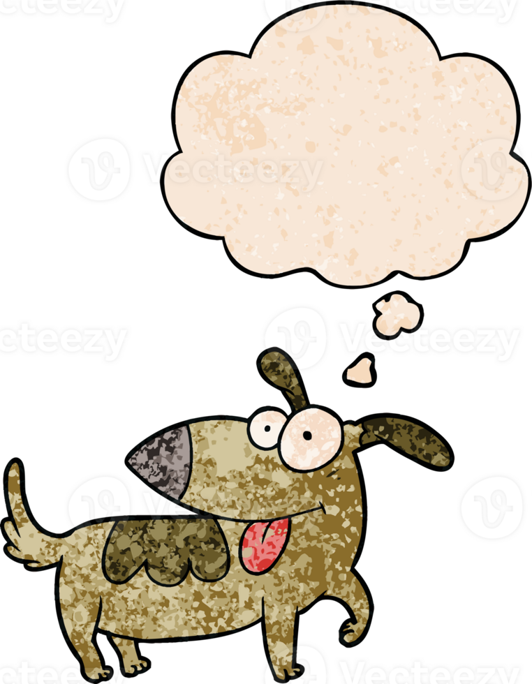 cartoon happy dog and thought bubble in grunge texture pattern style png