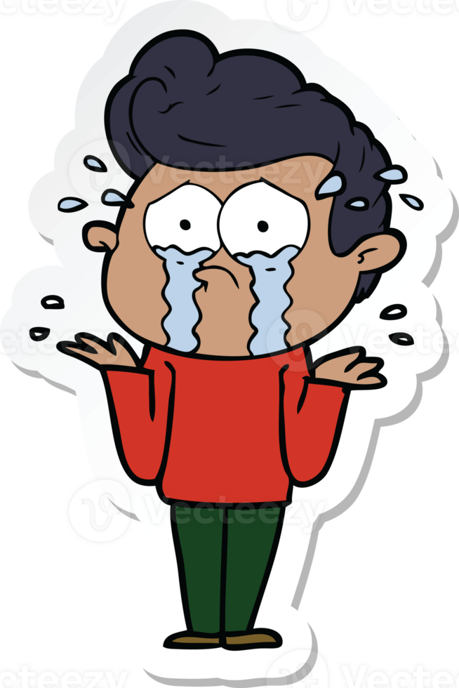 sticker of a cartoon crying man png