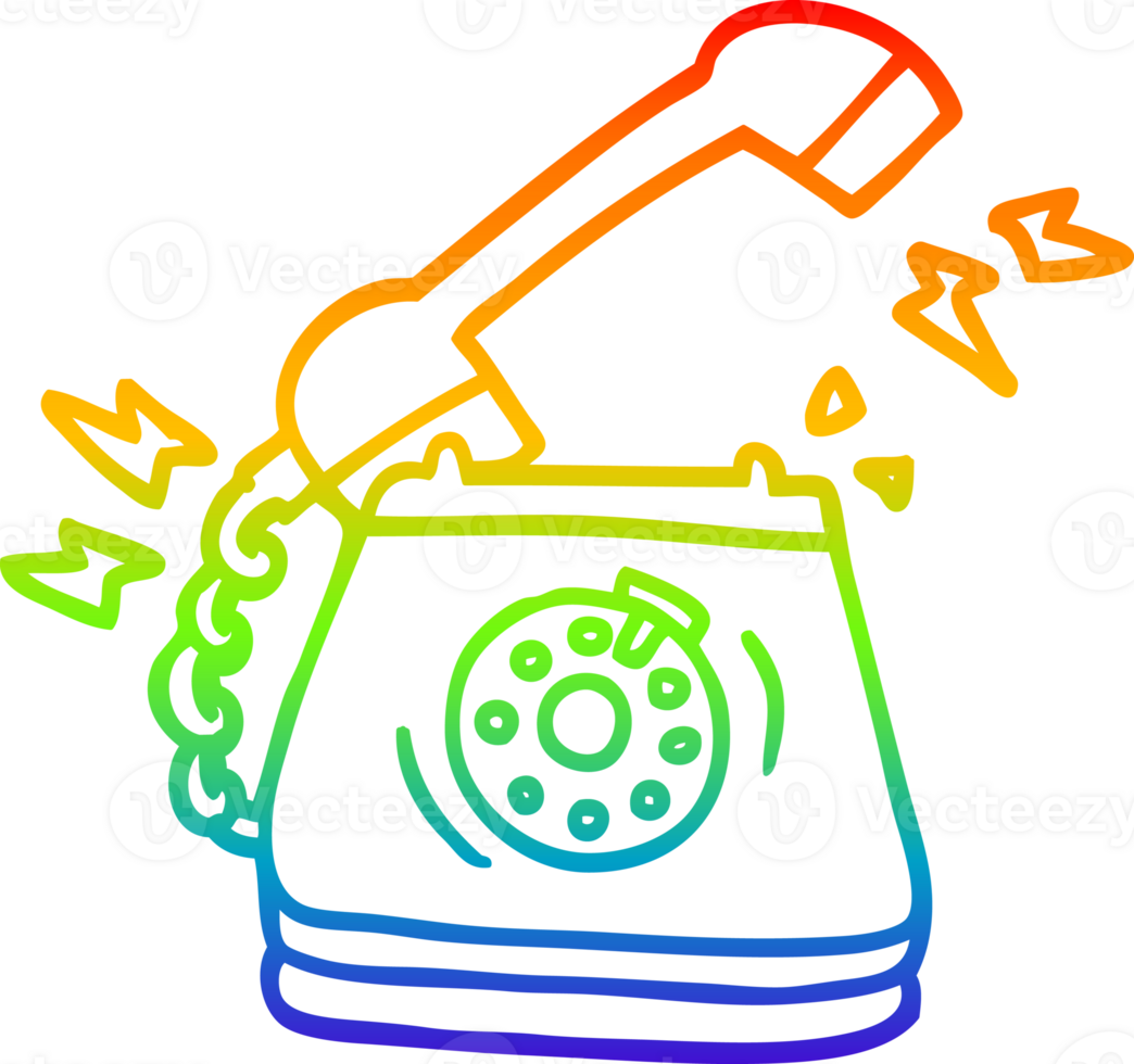 rainbow gradient line drawing cartoon ringing telephone png