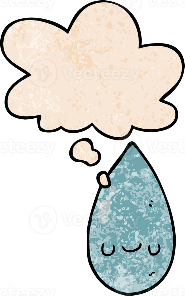 cartoon cute raindrop and thought bubble in grunge texture pattern style png