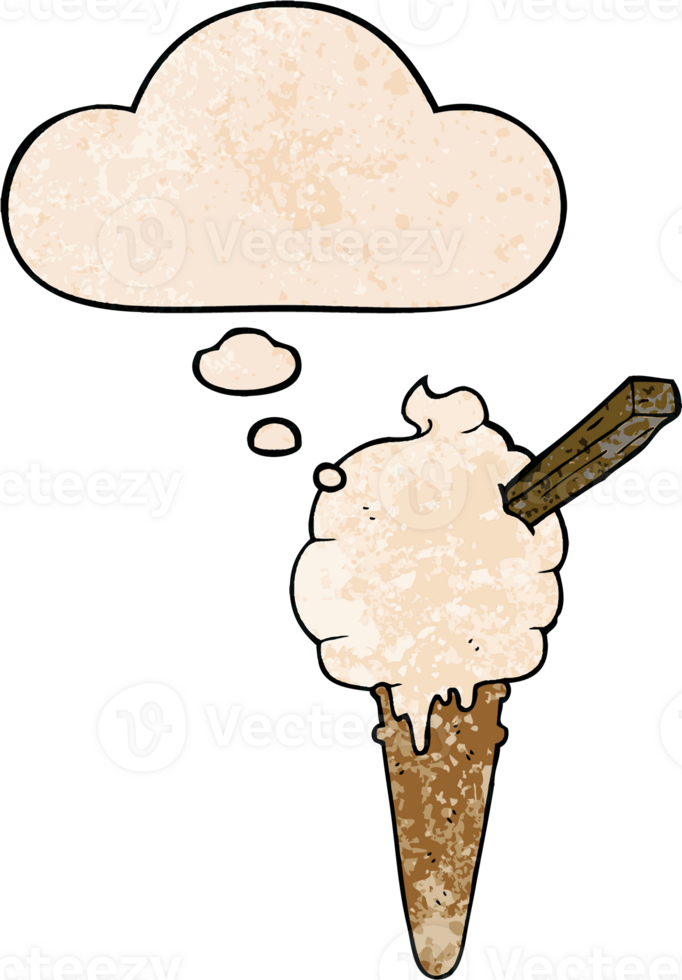 cartoon ice cream and thought bubble in grunge texture pattern style png