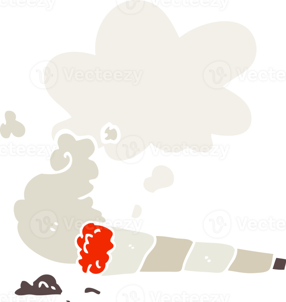 cartoon cigarette and thought bubble in retro style png