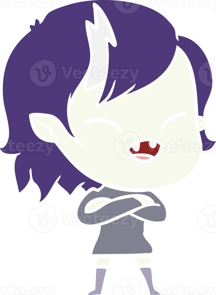 flat color style cartoon laughing vampire girl with crossed arms png