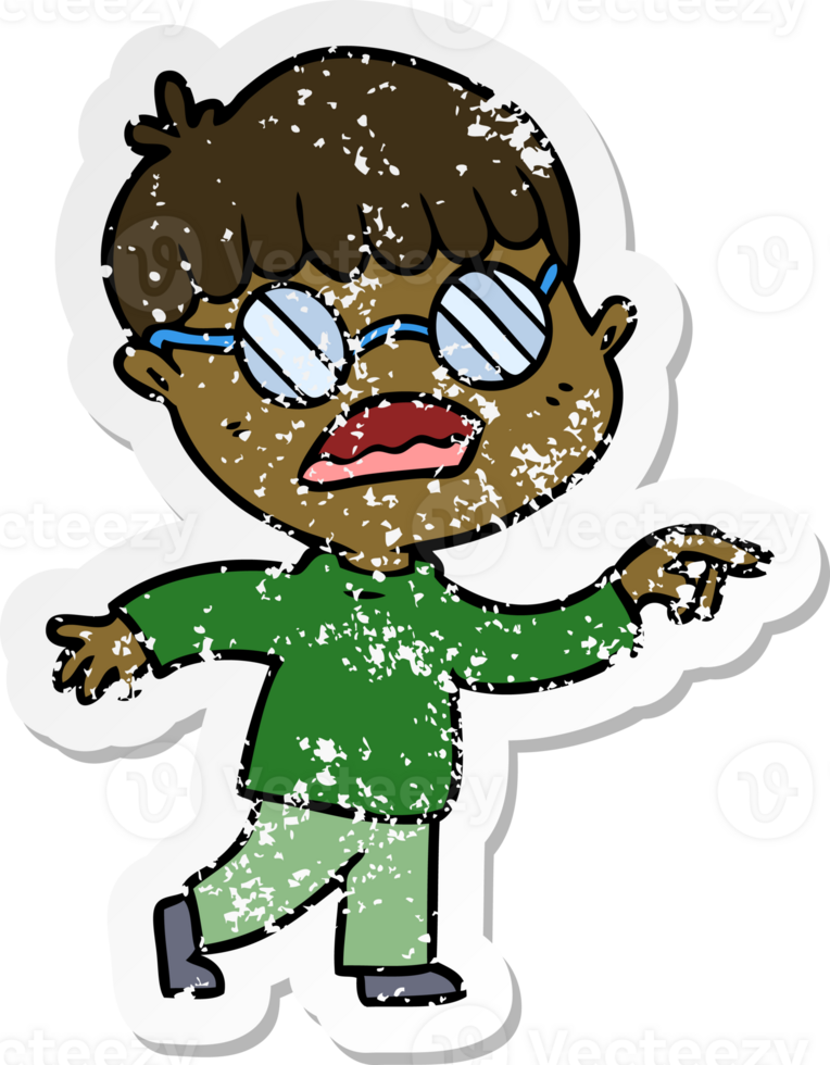 distressed sticker of a cartoon boy wearing spectacles png