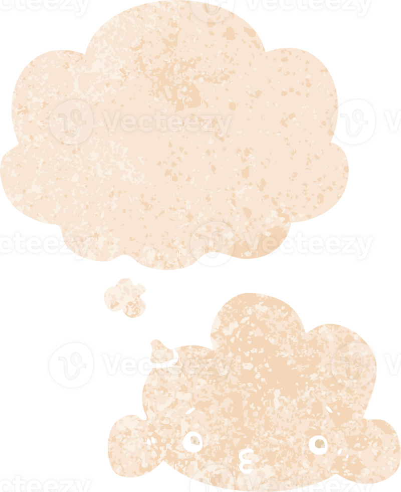 cute cartoon cloud and thought bubble in retro textured style png