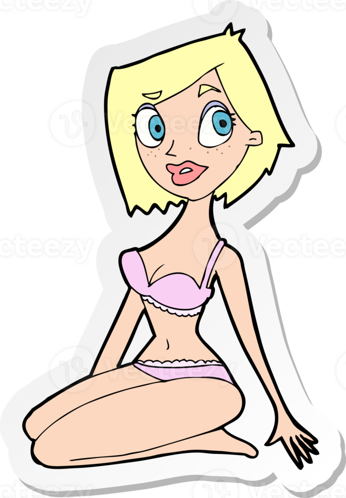 sticker van een cartoon mooie vrouw in ondergoed png