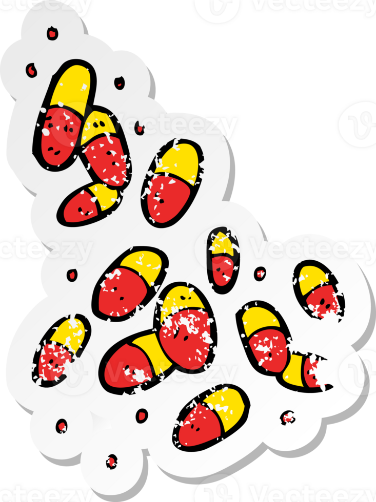 retro distressed sticker of a cartoon medical pills png