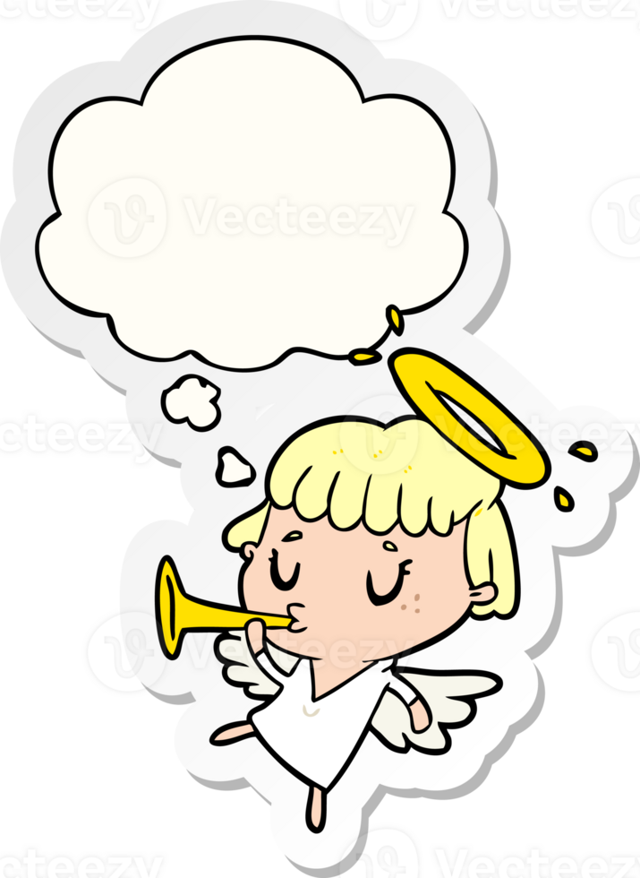 cartoon angel and thought bubble as a printed sticker png