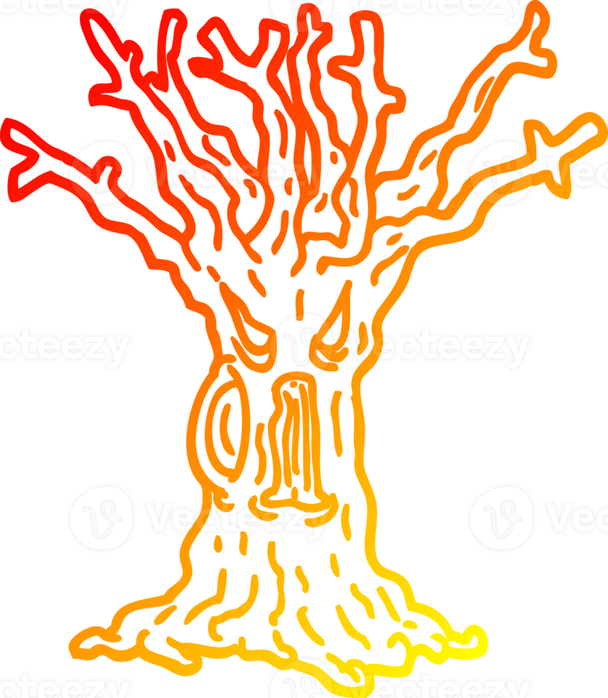 warm gradient line drawing cartoon spooky tree png