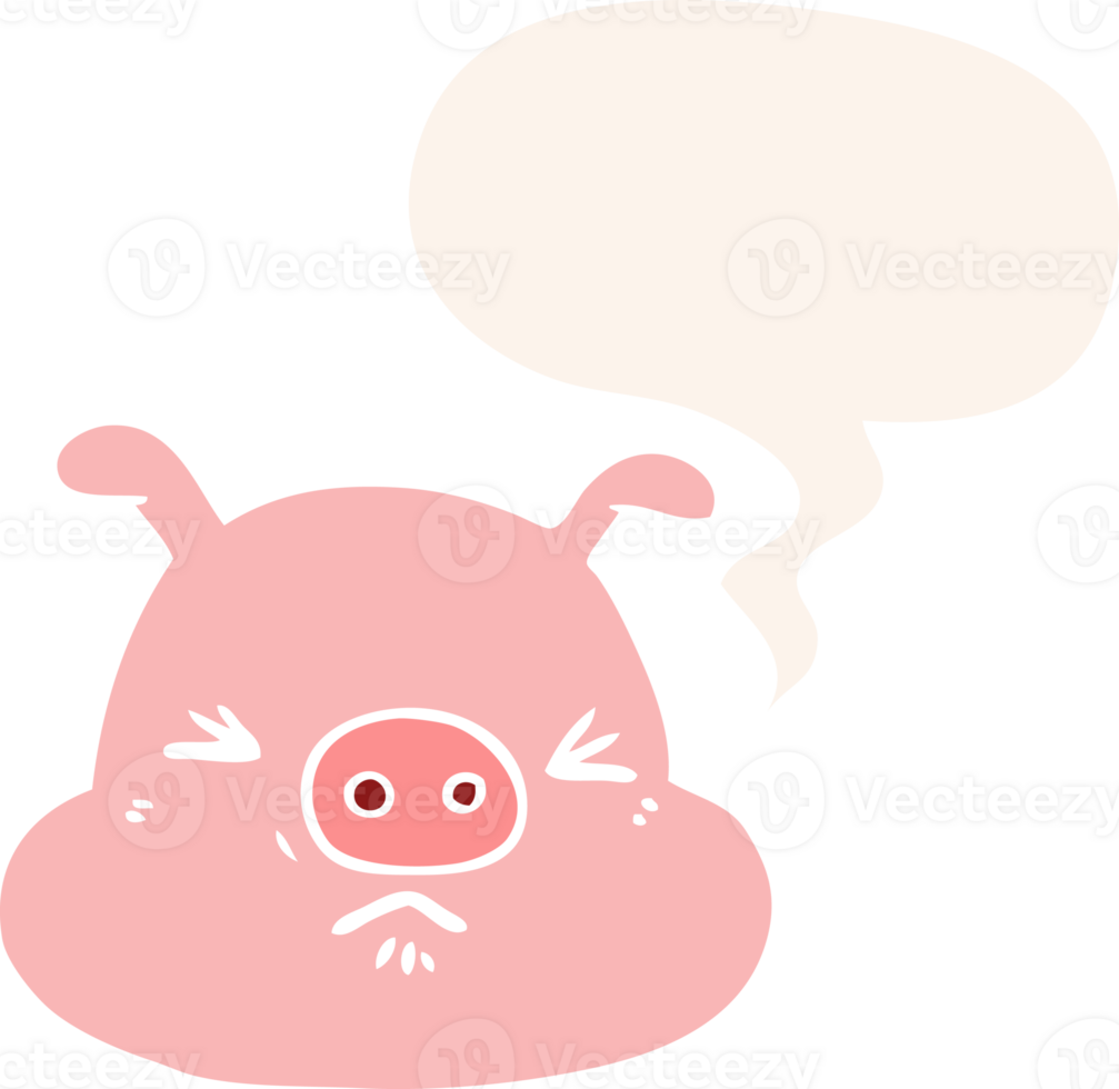 cartoon angry pig face and speech bubble in retro style png