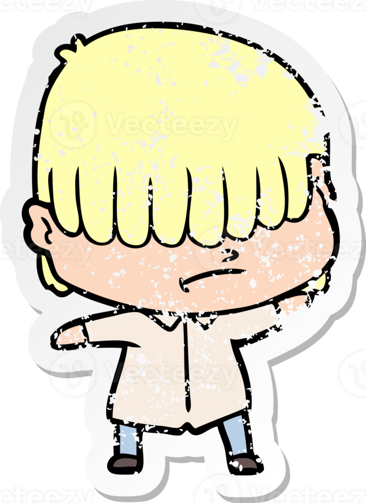 distressed sticker of a cartoon boy with untidy hair png