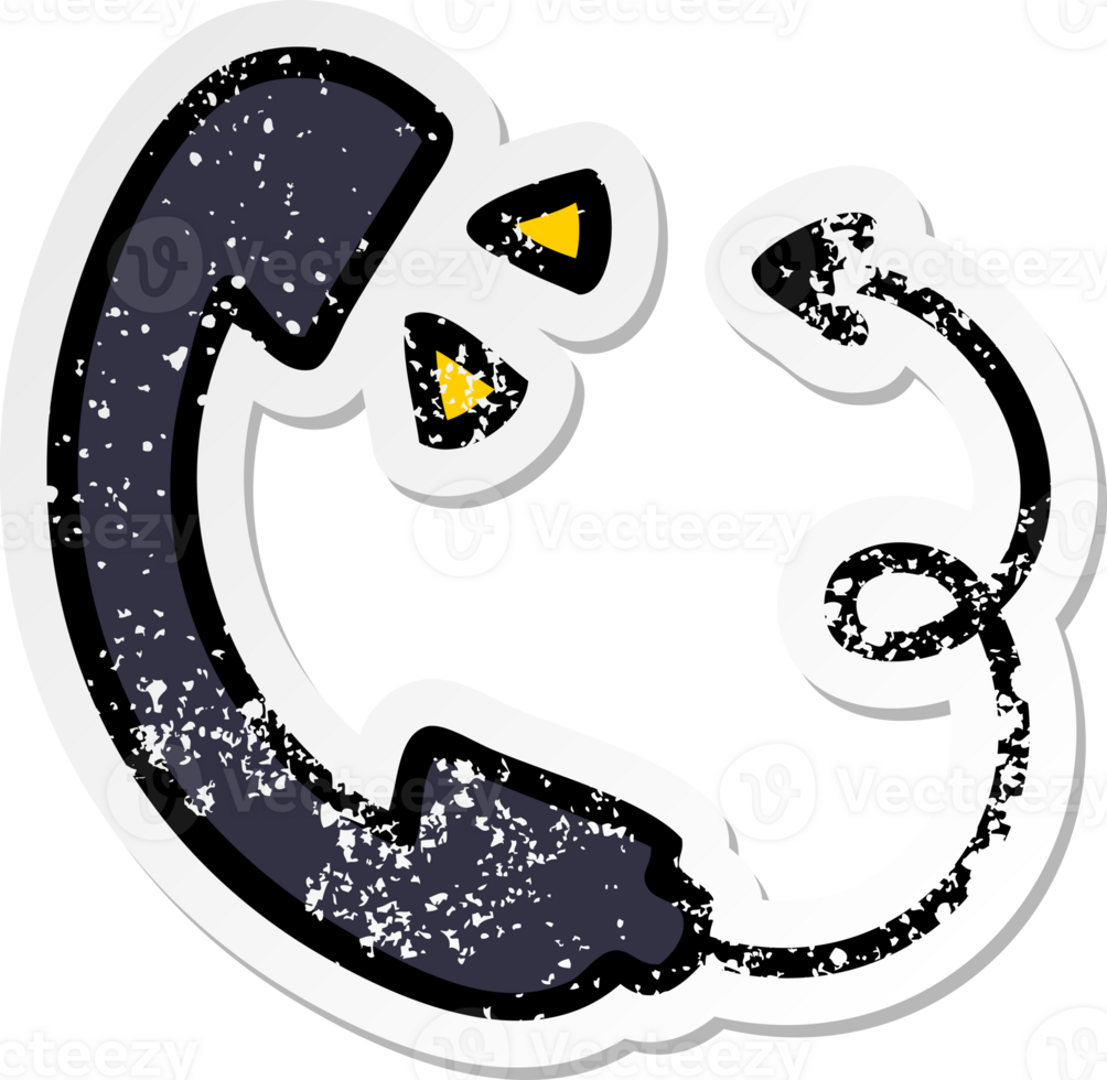 distressed sticker of a cute cartoon telephone receiver png