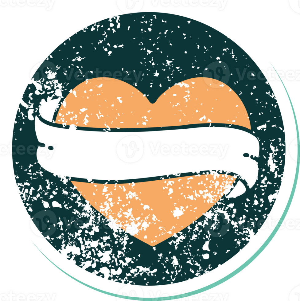 distressed sticker tattoo style icon of a heart and banner png