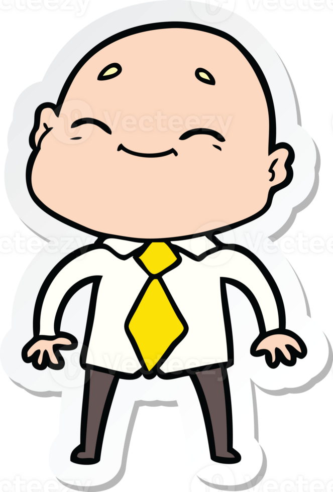 sticker of a happy cartoon bald man png