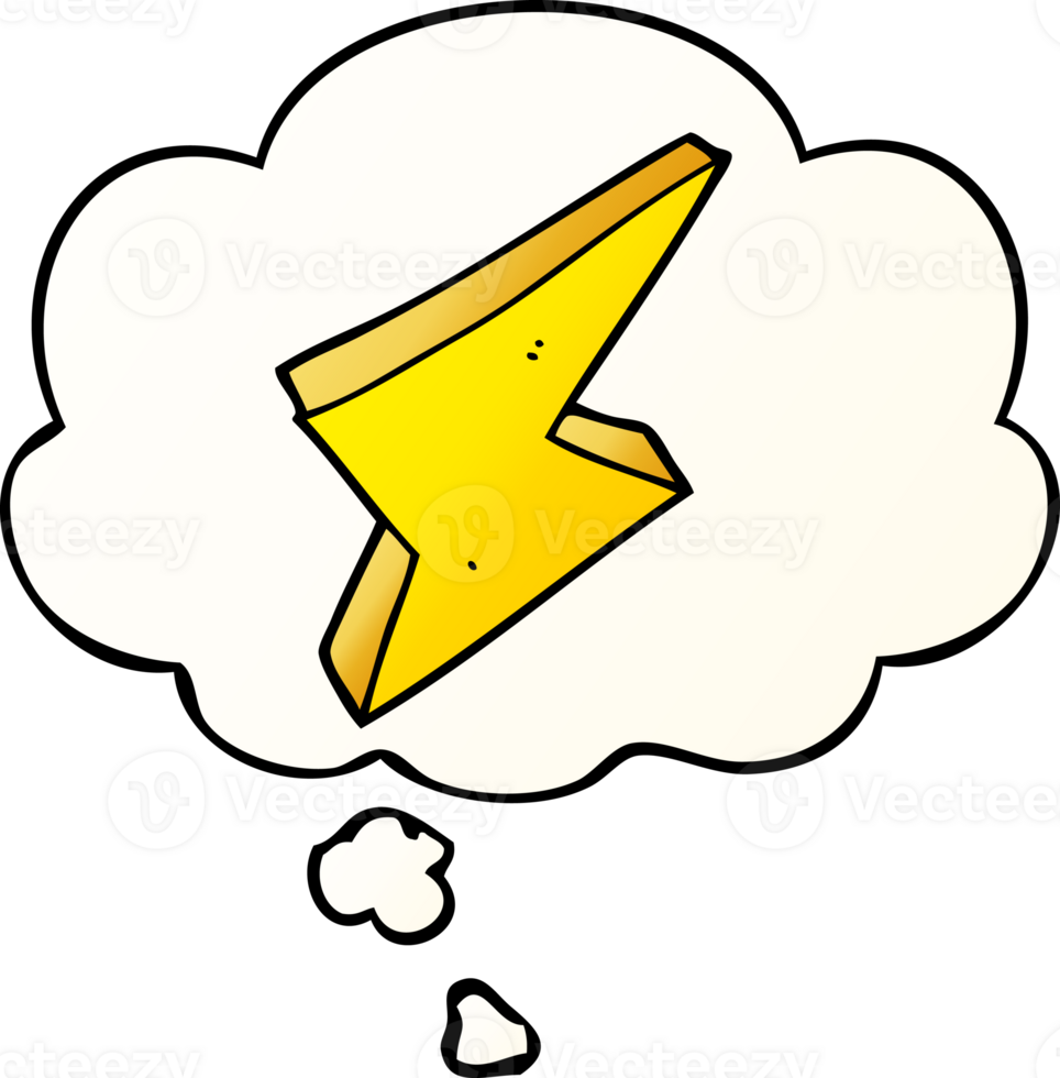 cartoon lightning and thought bubble in smooth gradient style png