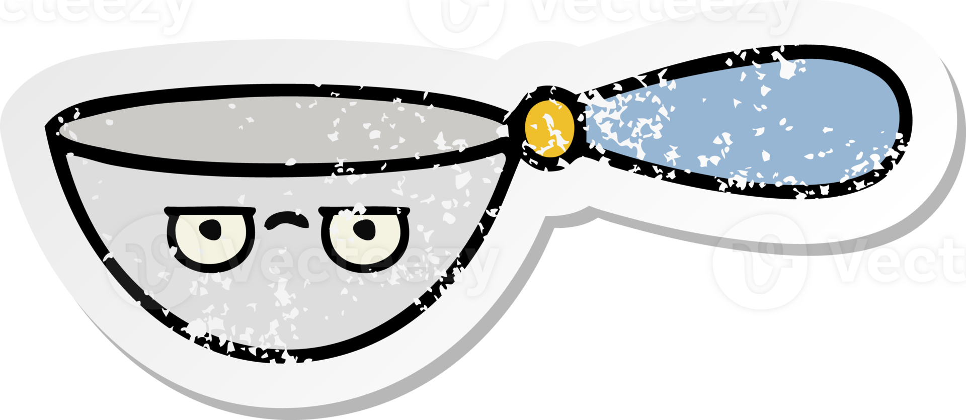 distressed sticker of a cute cartoon measuring spoon png