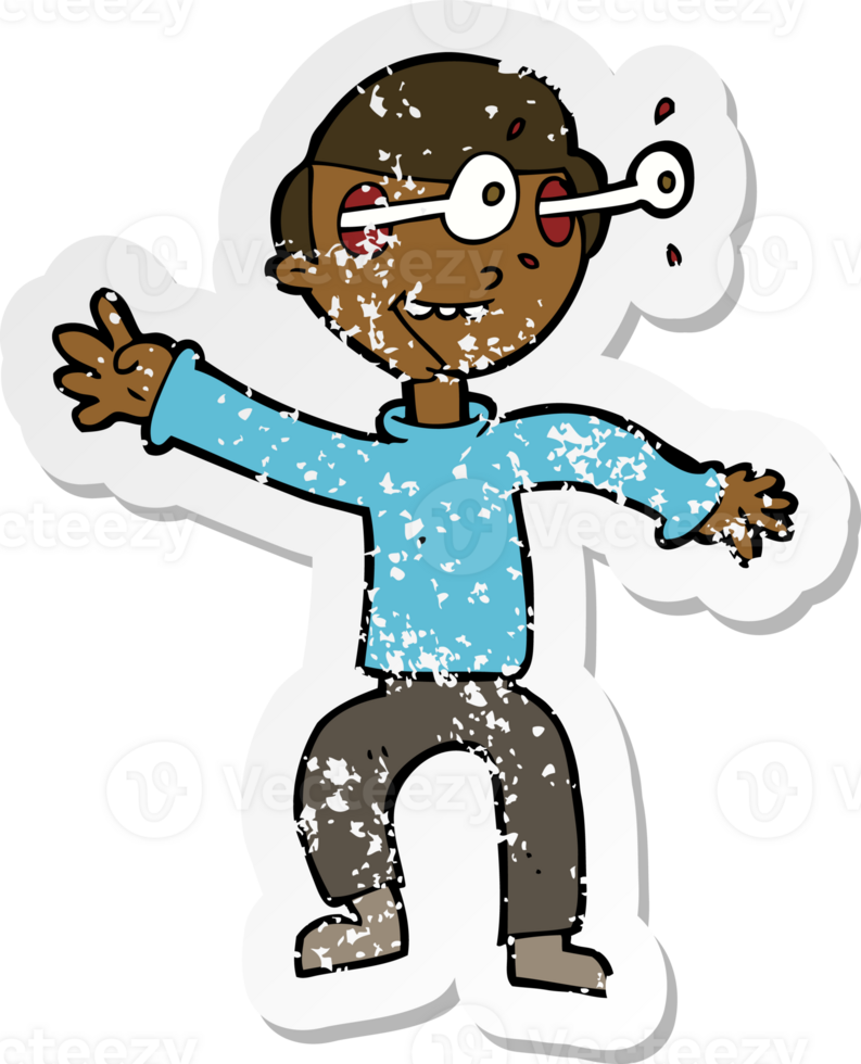 retro distressed sticker of a cartoon amazed boy png