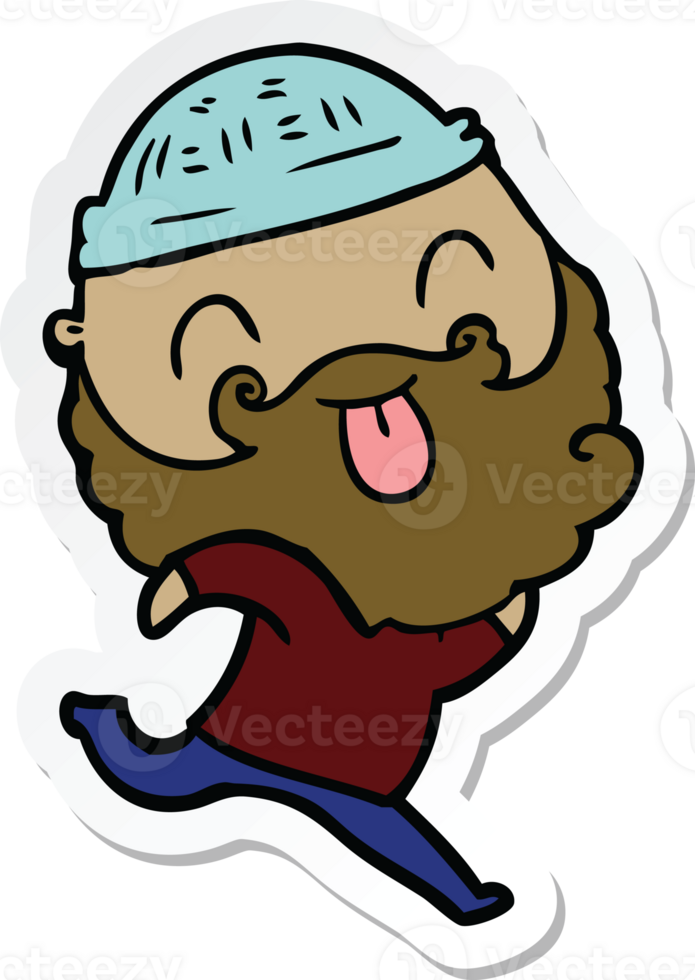 sticker of a running man with beard sticking out tongue png