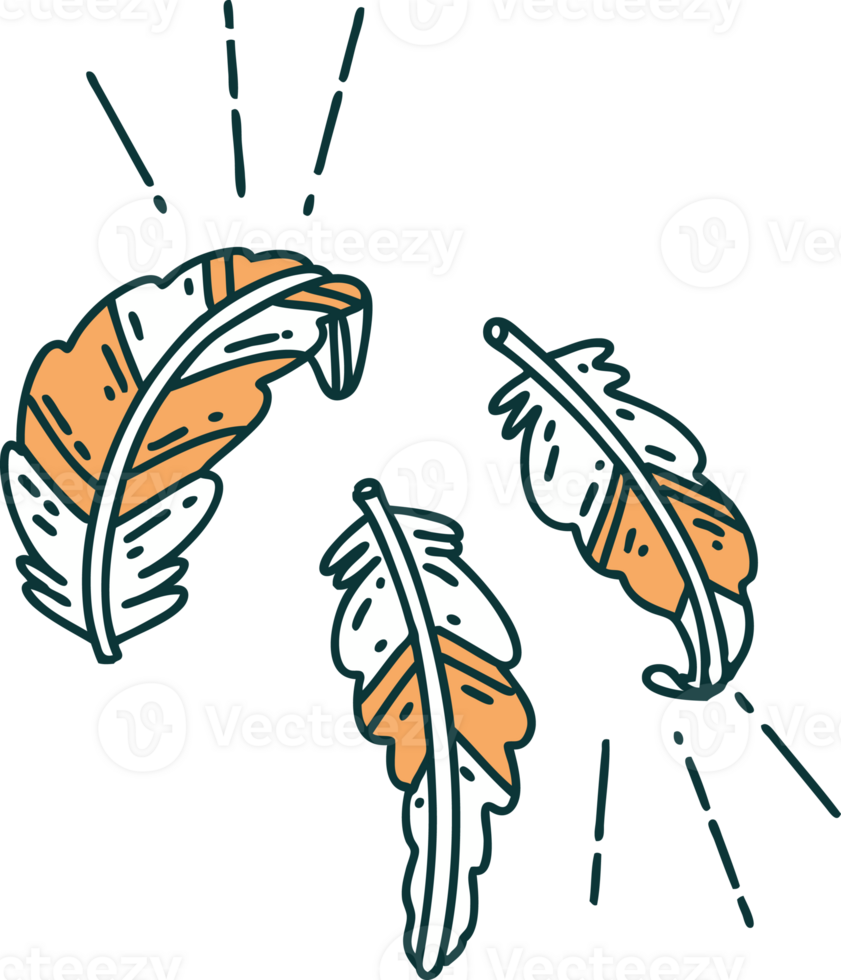 traditional tattoo style feathers floating png