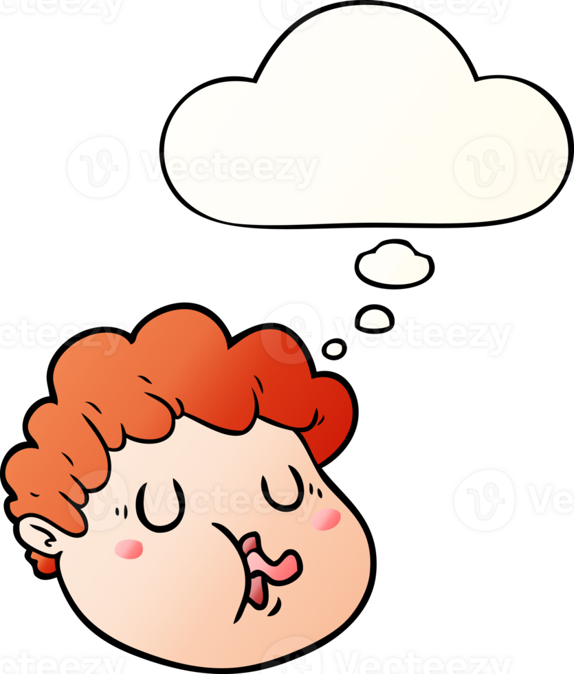 cartoon male face and thought bubble in smooth gradient style png