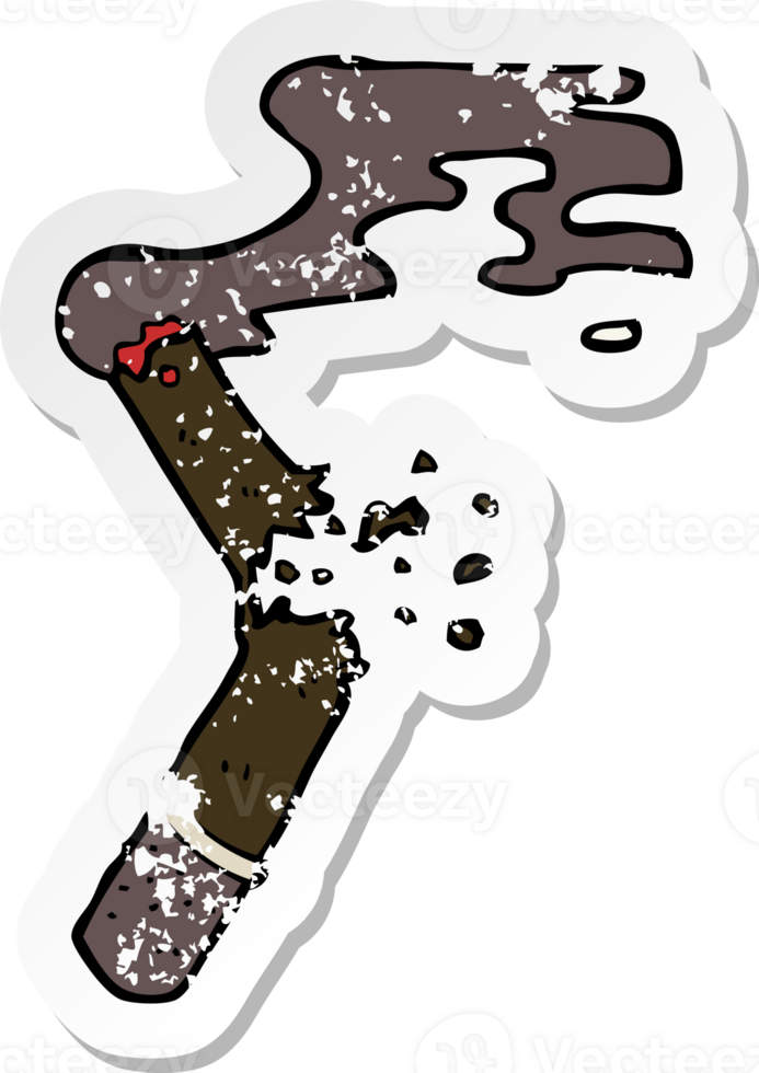 retro distressed sticker of a cartoon broken cigar png