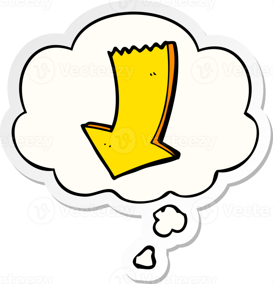 cartoon pointing arrow with thought bubble as a printed sticker png