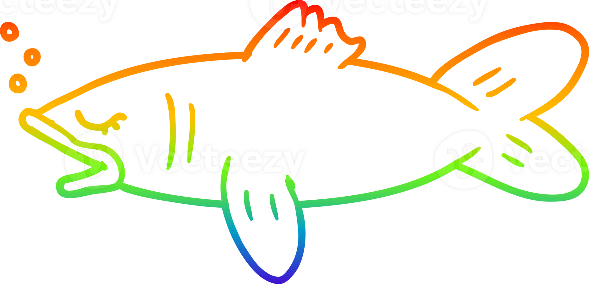 rainbow gradient line drawing of a cartoon fish png