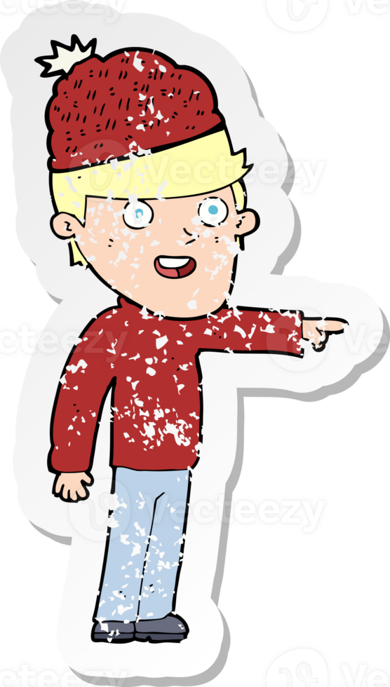 retro distressed sticker of a cartoon man wearing winter hat png