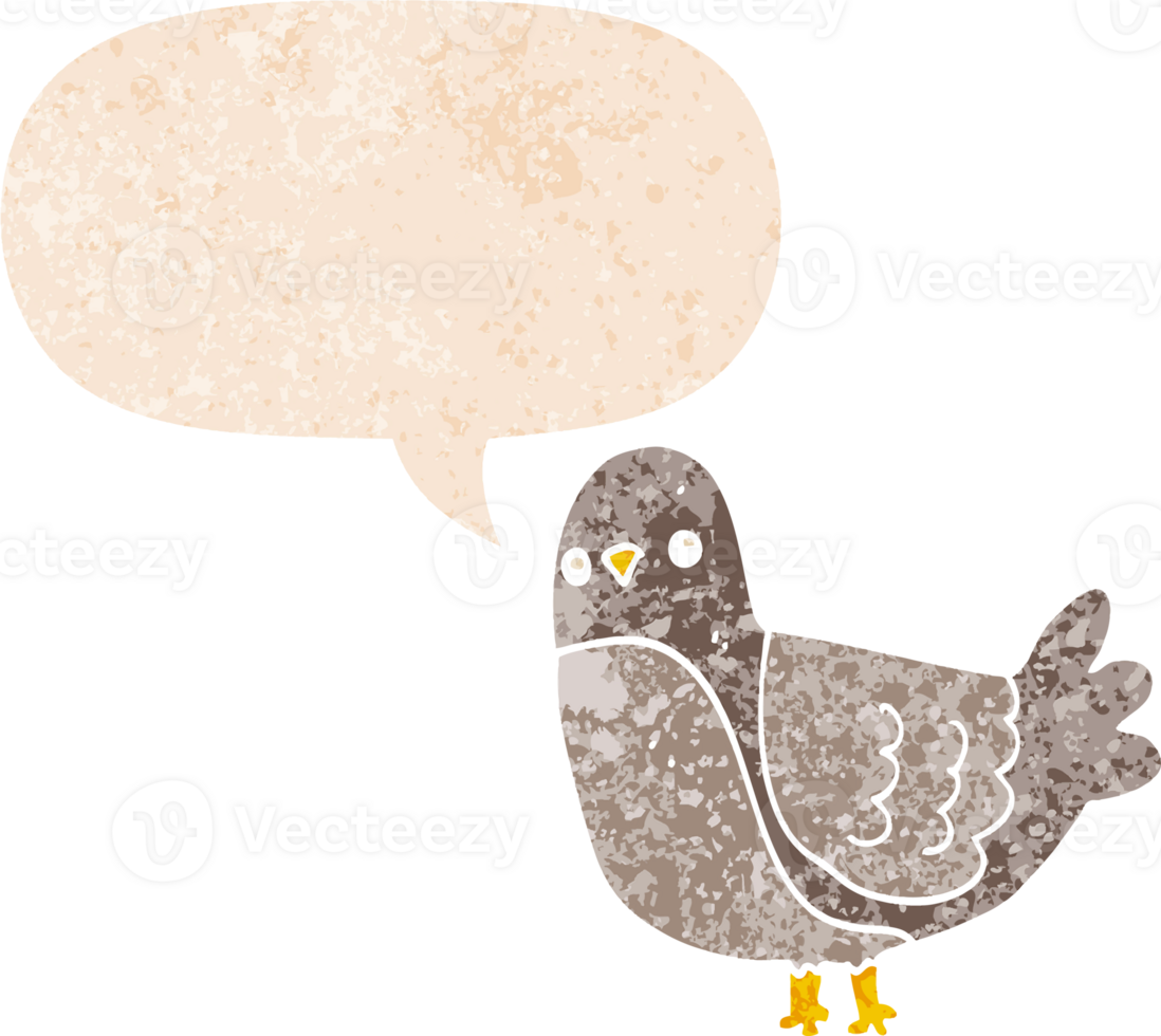 cartoon bird with speech bubble in grunge distressed retro textured style png
