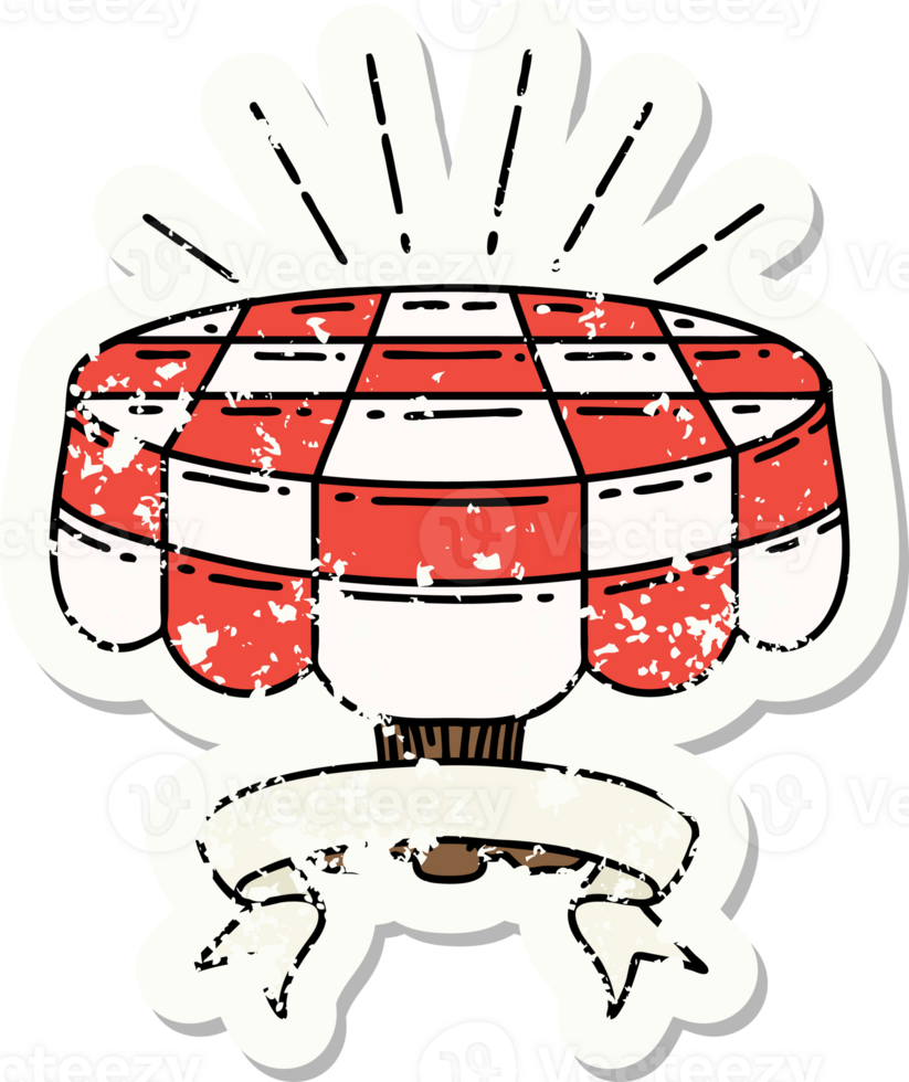 worn old sticker of a tattoo style cafe table png