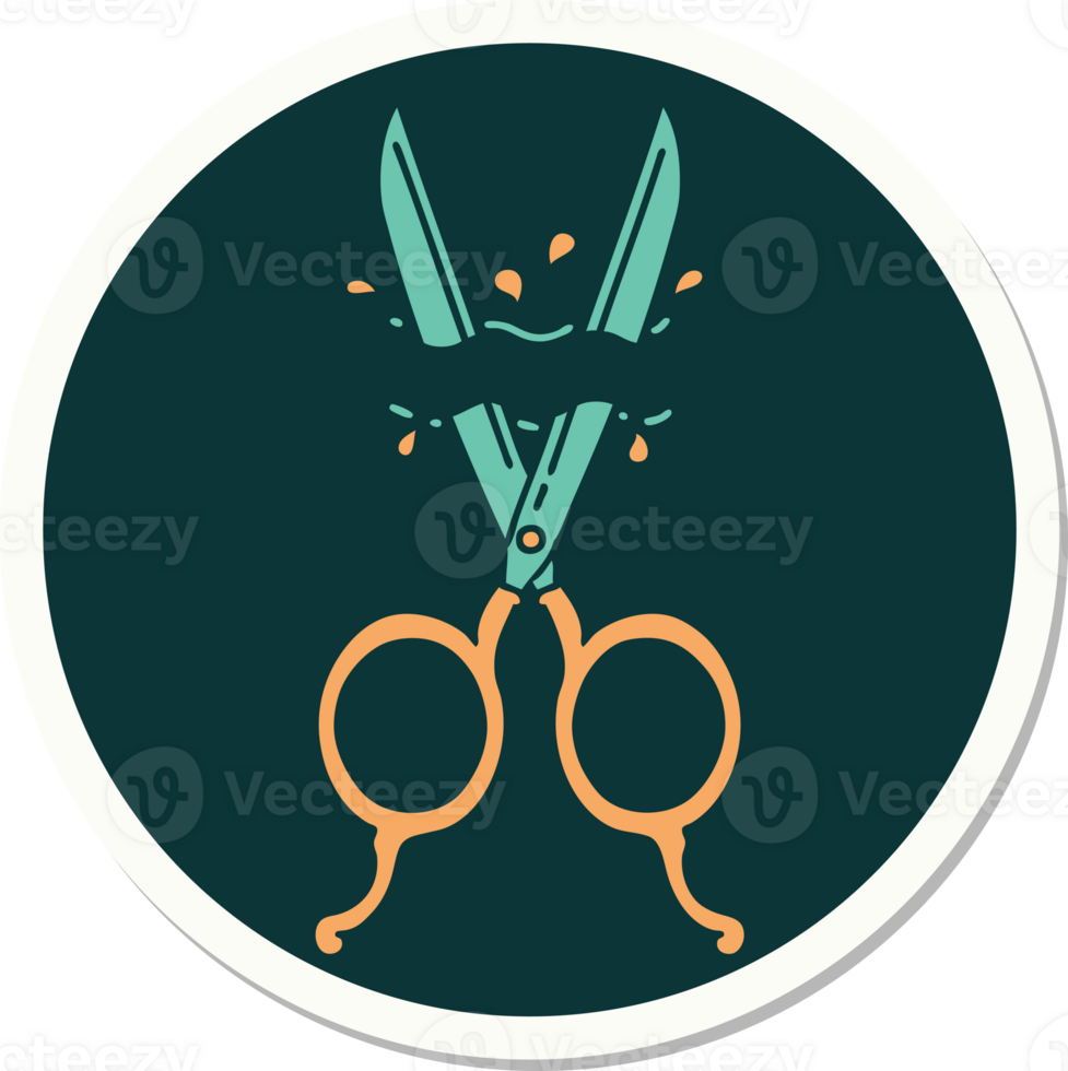 sticker of tattoo in traditional style of barber scissors png
