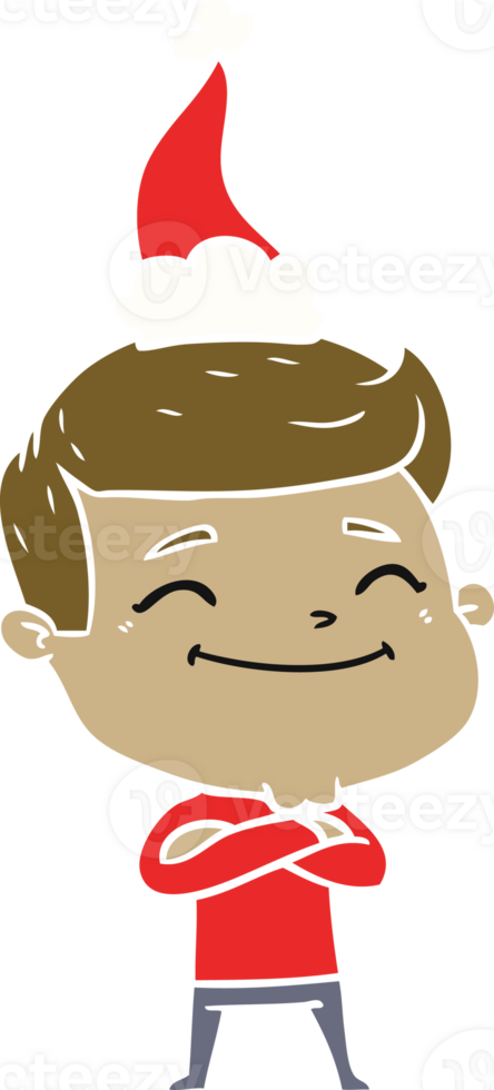 happy hand drawn flat color illustration of a man wearing santa hat png