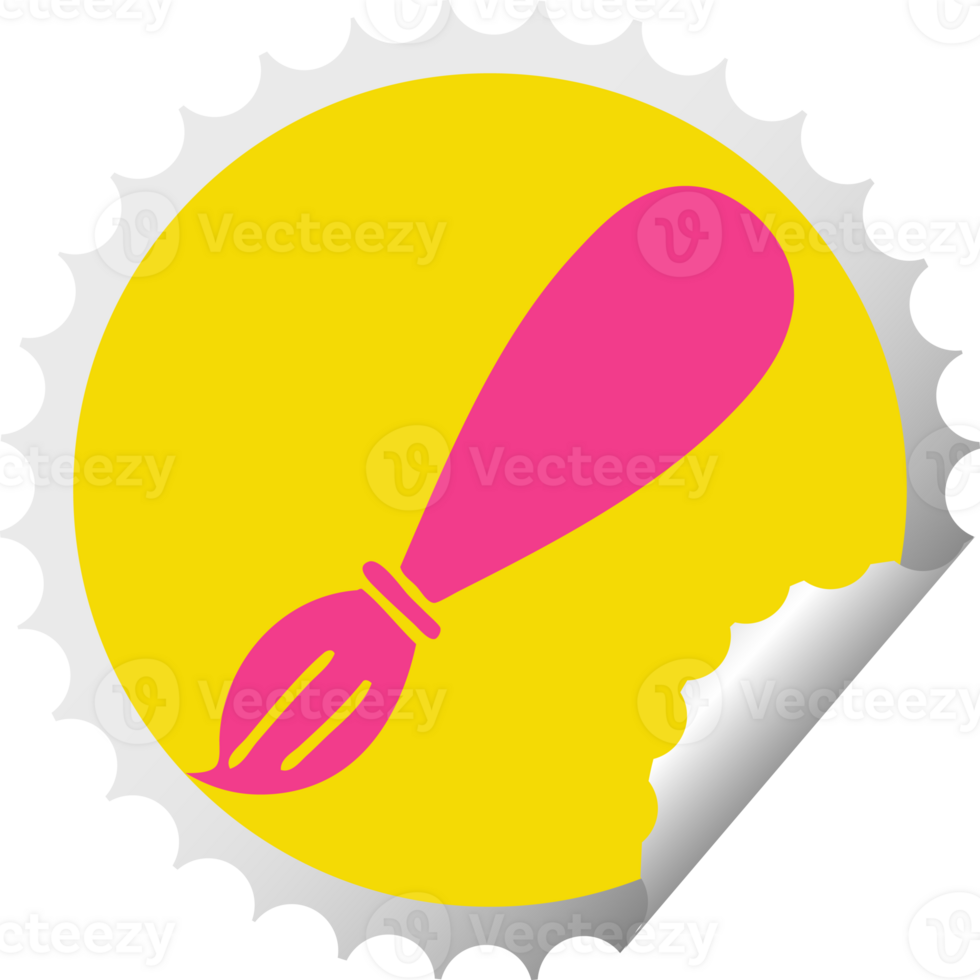circular peeling sticker cartoon of a paint brush png