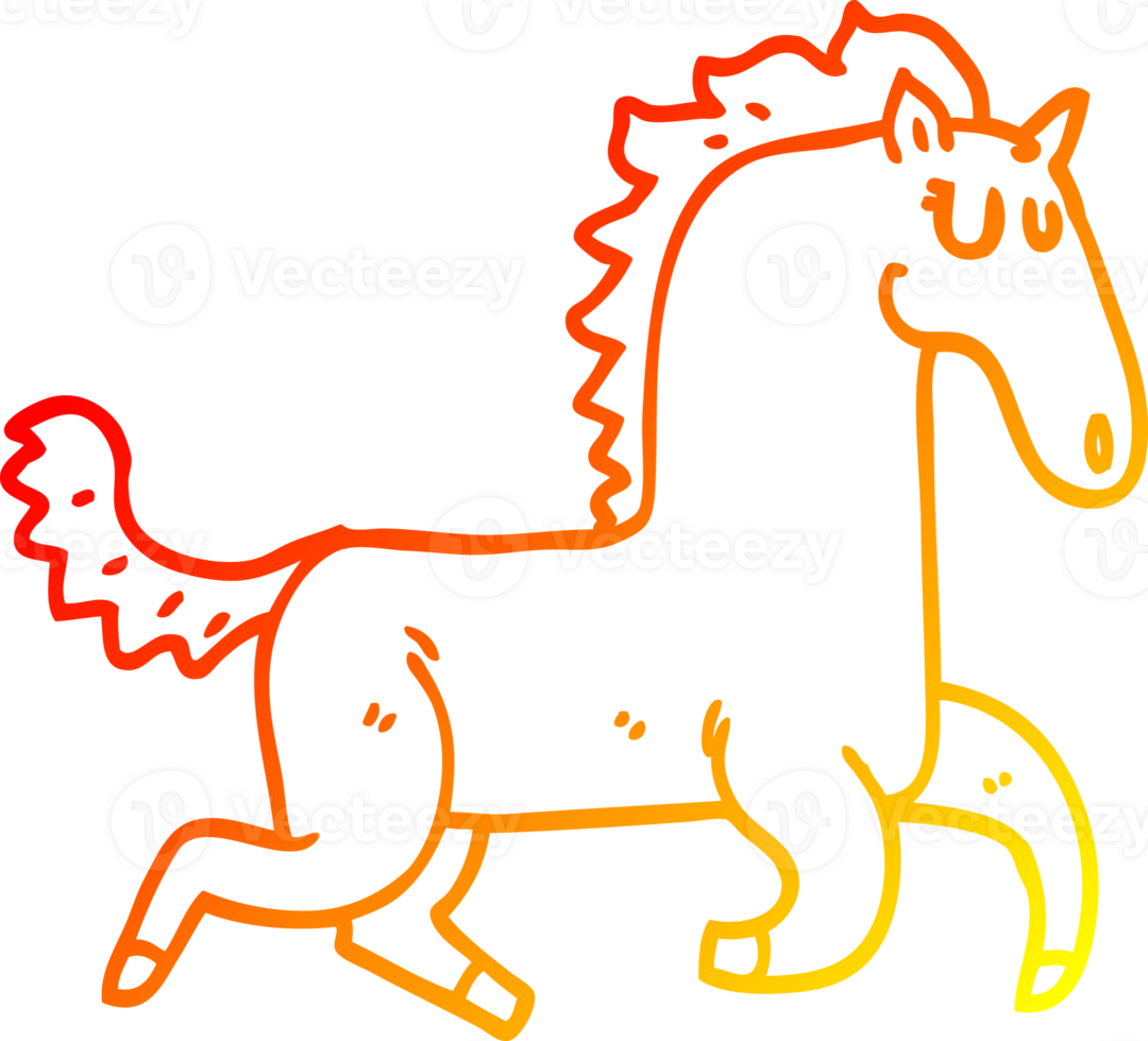 warm gradient line drawing of a cartoon magnificent stallion png