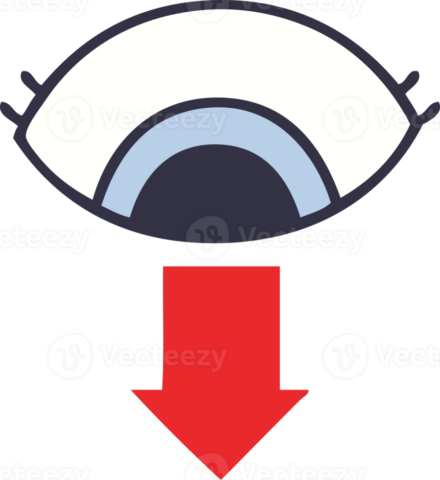flat color retro cartoon of a eye pointing down png