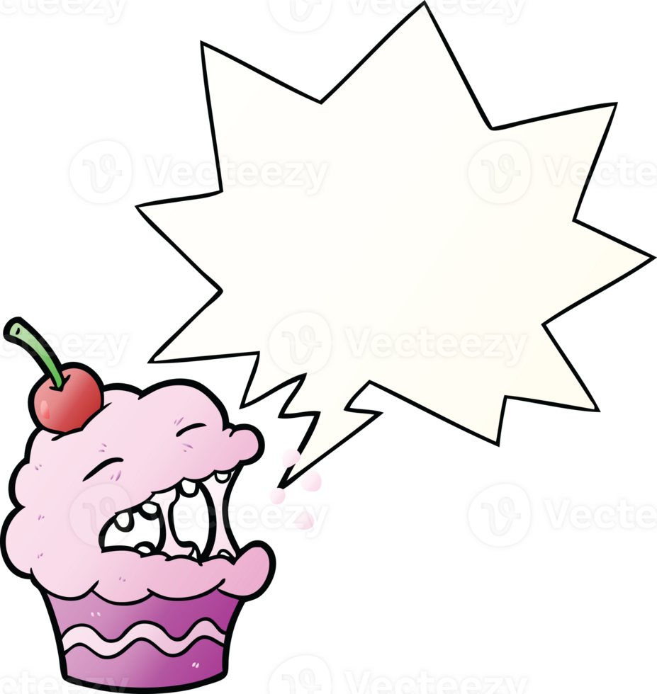 funny cartoon cupcake with speech bubble in smooth gradient style png