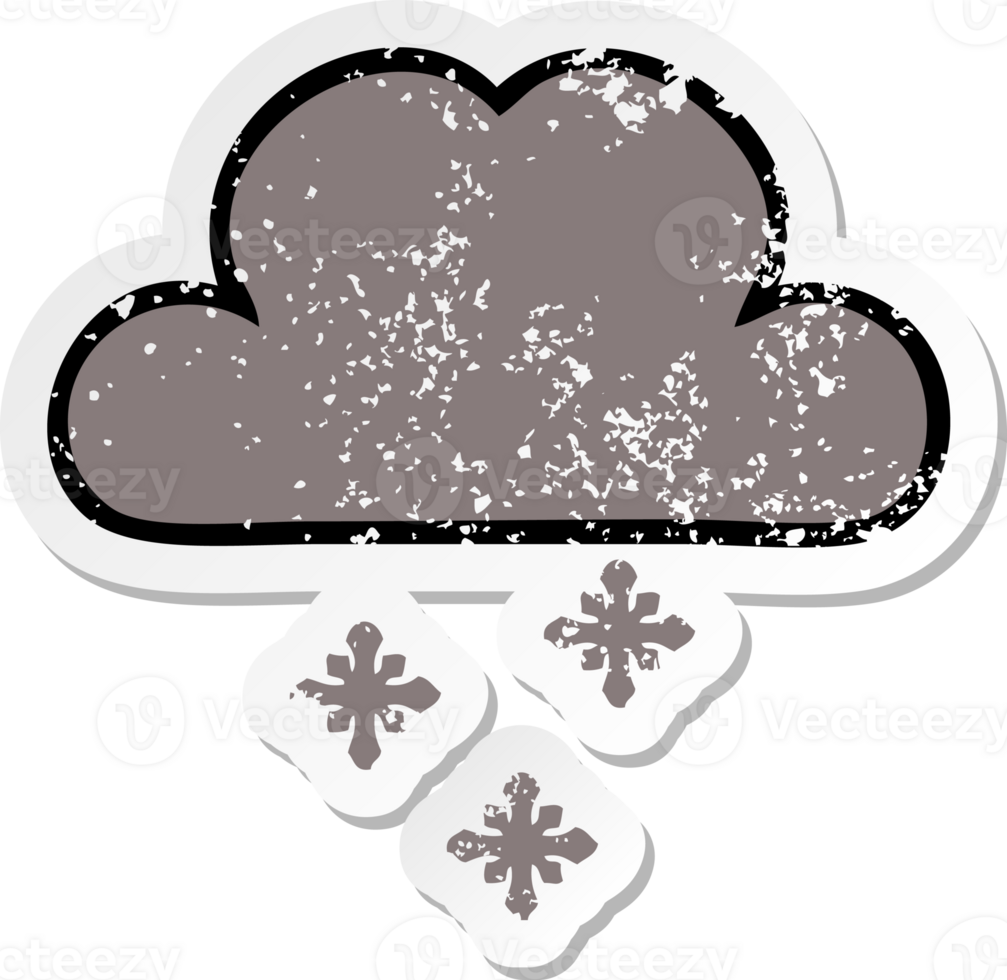 distressed sticker of a cute cartoon storm snow cloud png